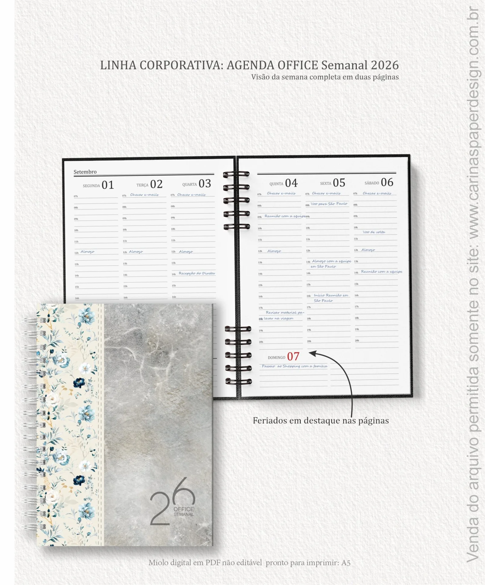 Miolo Agenda Office Semanal - Carinas Paper - Imagem 5
