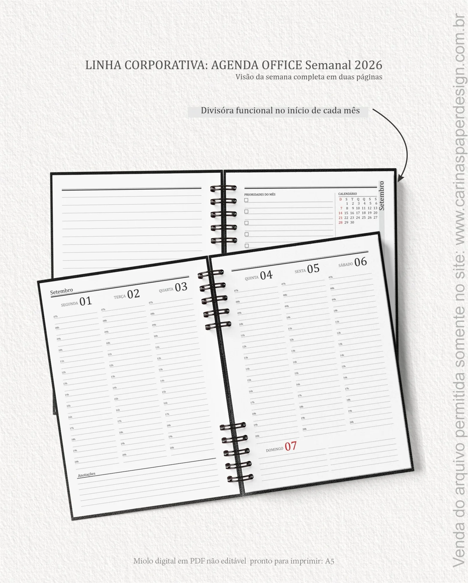 Miolo Agenda Office Semanal - Carinas Paper - Imagem 3