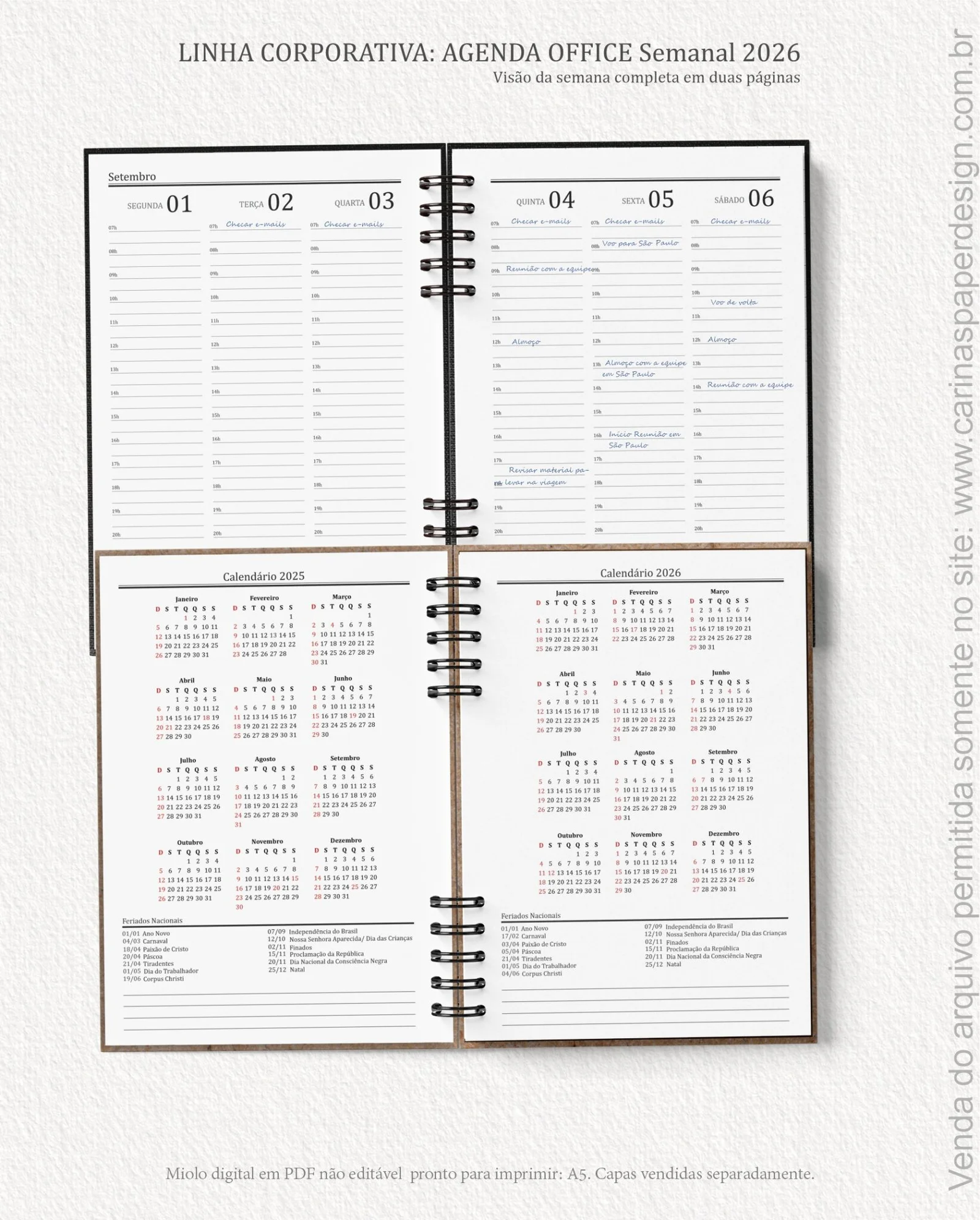 Miolo Agenda Office Semanal - Carinas Paper - Imagem 2